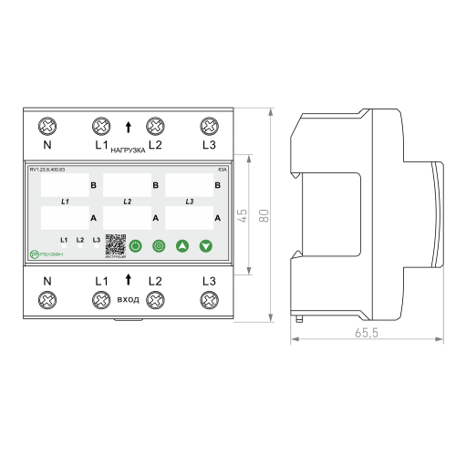 Реле контроля напряжения и тока 3L 400В AC 63А