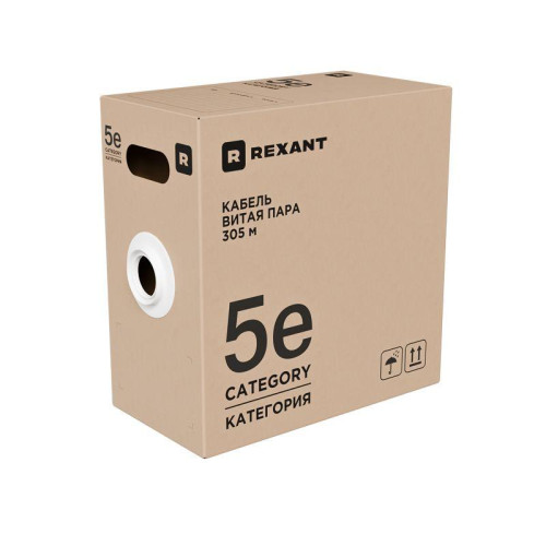 Кабель витая пара U/UTP кат.5E 4х2х0.52 4PR 24AWG PVC нг(А)-LS INDOOR SOLID сер. РФ (305м) Rexant 01-0041-R