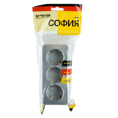 Розетка 3-местная с/з открытой установки, STEKKER, 250В, 16А, IP20, серия София, серебро, MST16-13-03 Розетка 3-местная с/з открытой установки, STEKKER, 250В, 16А, IP20, серия София, серебро, MST16-13-03