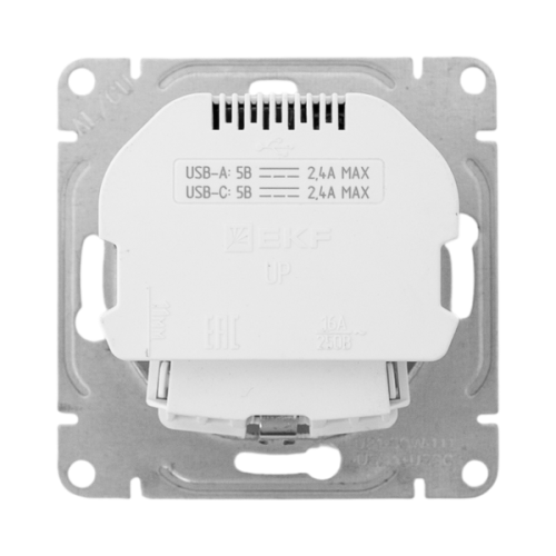 Механизм роз. с USB-A+С - 2шт, 16А, с з., со шт., бел. Эпика EKF Механизм роз. с USB-A+С - 2шт, 16А, с з., со шт., бел. Эпика EKF
