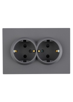 Розетка 2-местная с з/ш, с/з, СЗК, STEKKER, 250В, 16А, серия Эмили, RST16-5114-10ZK, платиново-серый, soft touch