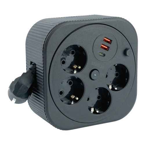 HM16-4-03-USB Удлинитель 4-местный с/з, 3x1,5мм2, 3м, 230В, 16А, 2USB+1С, 2,4А, черный HM16-4-03-USB Удлинитель 4-местный с/з, 3x1,5мм2, 3м, 230В, 16А, 2USB+1С, 2,4А, черный