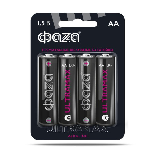 Элемент питания алкалиновый AA/LR6 1.5В Ultra Max LR6UM-B4 BL-4 (уп.4шт) ФАZА 5043022 Элемент питания алкалиновый AA/LR6 1.5В Ultra Max LR6UM-B4 BL-4 (уп.4шт) ФАZА 5043022
