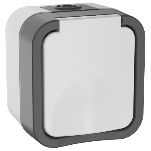 TORS Розетка 1-местная заземляющим контактом и крышкой 16А IP55 TS220 серо-белый IEK