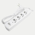 Удлинитель 4-местный c/з 3x1 мм2, 3 м, 250В, 10А, 2USB+1Type-C 2,4А, серия Home plus, белый STEKKER HM08-43-02