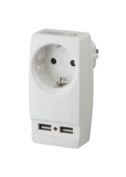 Адаптер 1-м с заземл. Polynom SP-1e-USB-W 220В 2хUSB 2100мА бел. Эра Б0026332