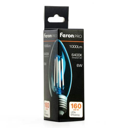 Лампа светодиодная Feron.PRO LB-1206 Свеча E27 1000LM 6W 175-265V 6400K Лампа светодиодная Feron.PRO LB-1206 Свеча E27 1000LM 6W 175-265V 6400K