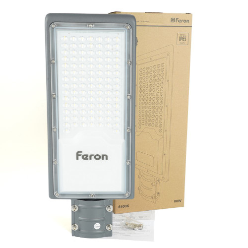 Светодиодный уличный консольный светильник Feron SP3034 80W 6400K 230V, серый Светодиодный уличный консольный светильник Feron SP3034 80W 6400K 230V, серый