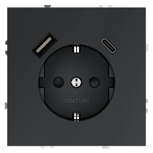Розетка 1-м СП S70 16А с USB A+С с заземл. защ. шторки механизм графит Voltum VLS040507 Розетка 1-м СП S70 16А с USB A+С с заземл. защ. шторки механизм графит Voltum VLS040507