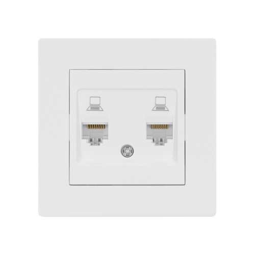 Розетка компьютерная двойная RJ45 белая Розетка компьютерная двойная RJ45 белая