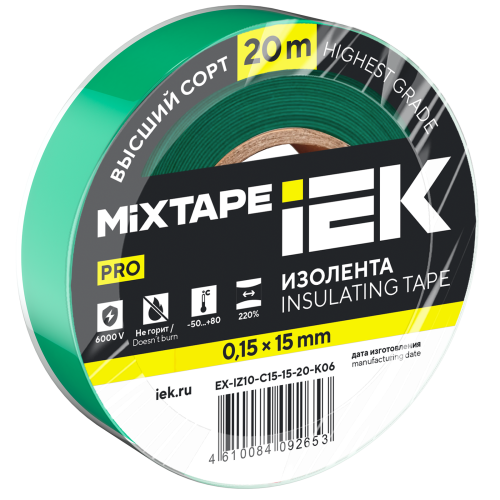 MIXTAPE PRO Изолента 0,15х15мм зеленая 20м IEK