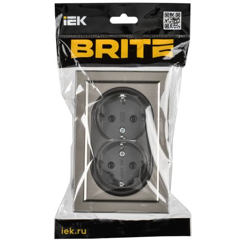 BRITE Розетка 2-местная с заземлением без защитных шторок 16А в сборе РС12-3-БрГН металл хром/никель IEK