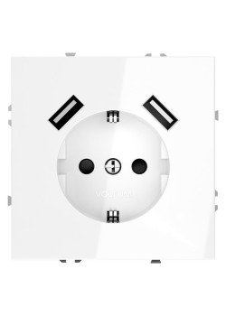 Розетка 1-м СП S70 16А с USB A+A с заземл. защ. шторки механизм бел. глянцевый Voltum VLS040401