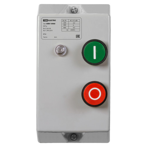 Контактор КМН10960 9А в оболочке с индикатором Ue=220В/АС3 IP54 TDM Контактор КМН10960 9А в оболочке с индикатором Ue=220В/АС3 IP54 TDM