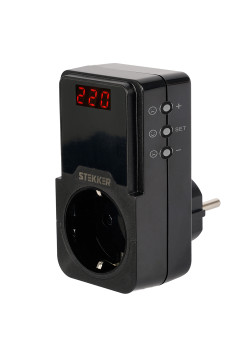 Реле напряжения для розетки регулируемое  STEKKER  VPR-200B, 230В,16A,черный