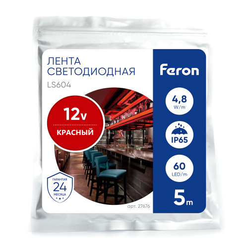 Светодиодная LED лента Feron LS604, 60SMD(2835)/m 4.8W/m 12V IP65 5m красный Светодиодная LED лента Feron LS604, 60SMD(2835)/m 4.8W/m 12V IP65 5m красный