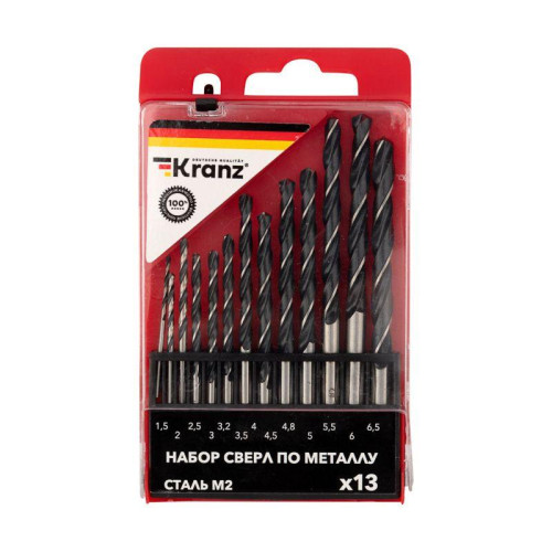 Набор сверл по металлу (HSS) диаметр 1.5-6.5мм (13 шт.) Kranz KR-91-0631 Набор сверл по металлу (HSS) диаметр 1.5-6.5мм (13 шт.) Kranz KR-91-0631