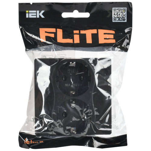 FLITE Розетка 2-местная с заземлением с защитными шторками 16А РСш12-0-К-ФлЧ черный IEK FLITE Розетка 2-местная с заземлением с защитными шторками 16А РСш12-0-К-ФлЧ черный IEK