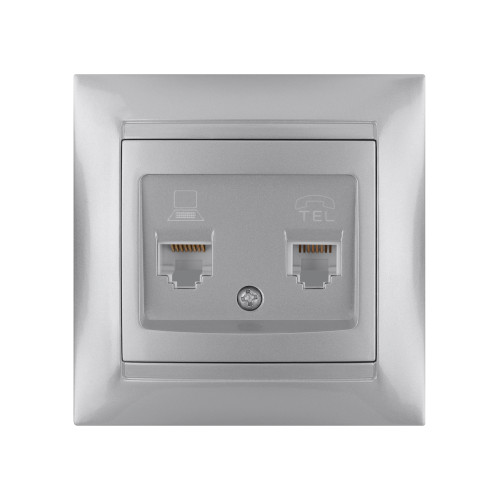 Розетка телефонная RJ11 + компьютерная RJ45 серебр. металлик Розетка телефонная RJ11 + компьютерная RJ45 серебр. металлик