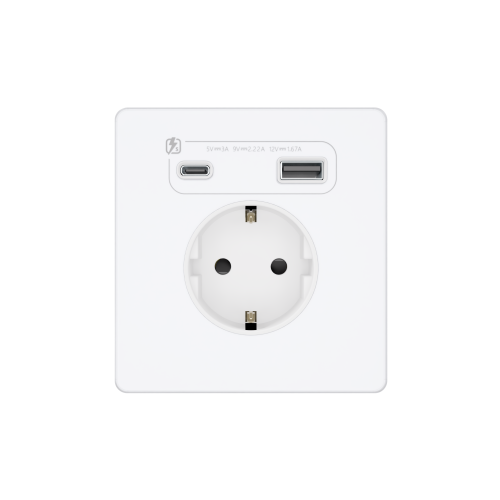 Systeme Infinity, Розетка С/У с ЗК и зар.устр.USB А+С 20Вт (250В, 16А, защ.шторки), Арктический лед Systeme Infinity, Розетка С/У с ЗК и зар.устр.USB А+С 20Вт (250В, 16А, защ.шторки), Арктический лед