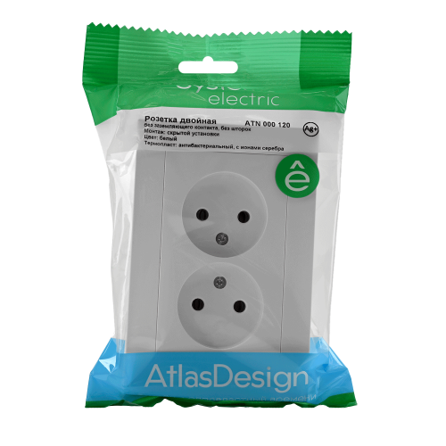 ATLASDESIGN РОЗЕТКА двойная без заземления, 16А, в сборе, БЕЛЫЙ