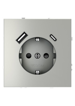 Розетка 1-м СП S70 16А с USB A+С с заземл. защ. шторки механизм сталь Voltum VLS040505
