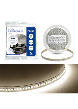 Светодиодная LED лента Feron LS502, 180SMD(2835)/м 16Вт/м 24V 5000*10*1.22мм 4000К IP20