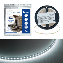 Лента светодиодная 120SMD(2835)/м 11Вт/м 24V 5000*5*1.5мм 4000K, LS505 FERON СВОБОДНЫЙ РЕЗ. Ширина - 5 мм!!!