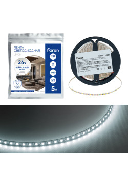 Лента светодиодная 120SMD(2835)/м 11Вт/м 24V 5000*5*1.5мм 4000K, LS505 FERON СВОБОДНЫЙ РЕЗ. Ширина - 5 мм!!!
