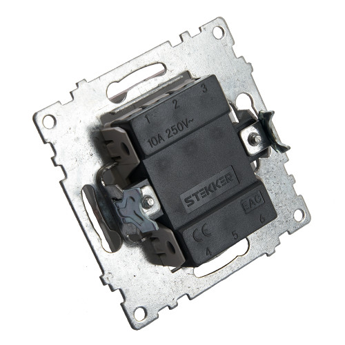 Переключатель 1-клавишный (механизм), STEKKER GLS10-7105-03, 250V, 10А, серия Катрин, серебро Переключатель 1-клавишный (механизм), STEKKER GLS10-7105-03, 250V, 10А, серия Катрин, серебро