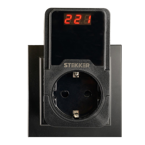 Реле напряжения для розетки регулируемое  STEKKER  VPR-200B, 230В,16A,черный