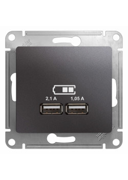 GLOSSA USB РОЗЕТКА A+A, 5В/2,1А, 2х5В/1,05А, механизм, ГРАФИТ