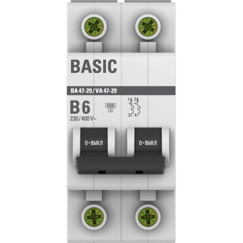 Авт. выкл. ВА 47-29 2P 6А (B) 4,5кА BASIC Авт. выкл. ВА 47-29 2P 6А (B) 4,5кА BASIC