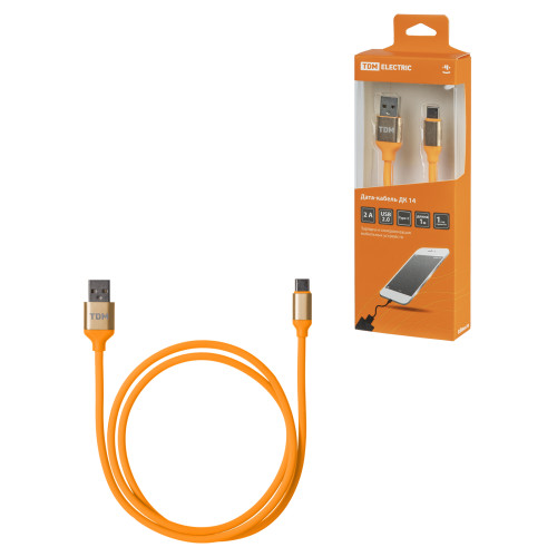 Дата-кабель, ДК 14, USB - USB Type-C, 1 м, силиконовая оплетка, оранжевый, TDM