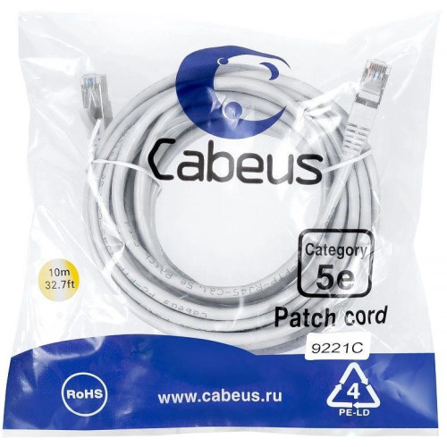 Патч-корд Cabeus PC-FTP-RJ45-CAT.5E-10M-LSZH F/UTP RJ-45 вил.-вилка RJ-45 кат.5E 10м серый LSZH Патч-корд Cabeus PC-FTP-RJ45-CAT.5E-10M-LSZH F/UTP RJ-45 вил.-вилка RJ-45 кат.5E 10м серый LSZH