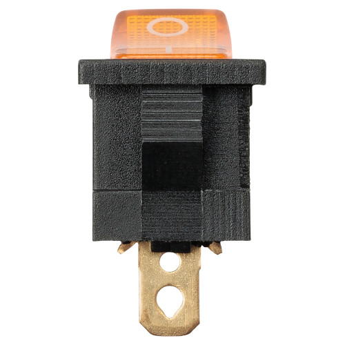 Выключатель клавишный KCD1-101N 12В AC/DC, 1P, 15А, (3с), ON-OFF, черный корпус, желтая клавиша с LED подсветкой, Mini TDM