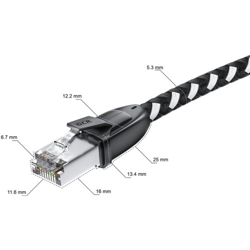 Greenconnect RJ45(m) - RJ45(m) Cat. 6 UTP нейлон 5.0м чёрно-белый