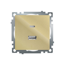 Розетка 2-местная USB + type C (механизм), 250В, 3А, max 20W, STEKKER, GLS10-7116-08, серия Катрин, золото