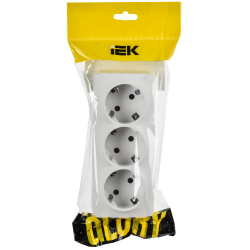 GLORY Розетка 3-местная для открытой установки с заземлением без защитных шторок 16А РС23-3-ХБм белый матовый IEK