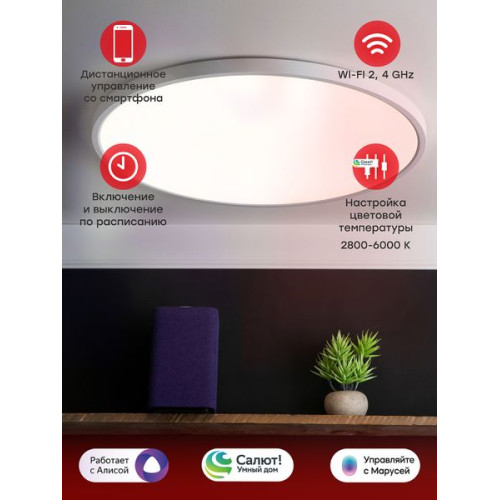 Умный потолочный светильник 600 мм 45 W EKF Connect