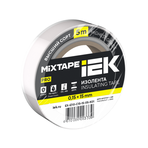MIXTAPE PRO Изолента 0,15х15мм белая 5м IEK