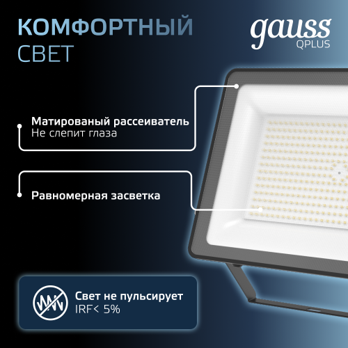 Прожектор светодиодный ДО 150 Вт 18000 Лм 6500К AC 220В IP65 250х32х335мм матированное закаленное стекло Qplus Прожектор светодиодный ДО 150 Вт 18000 Лм 6500К AC 220В IP65 250х32х335мм матированное закаленное стекло Qplus