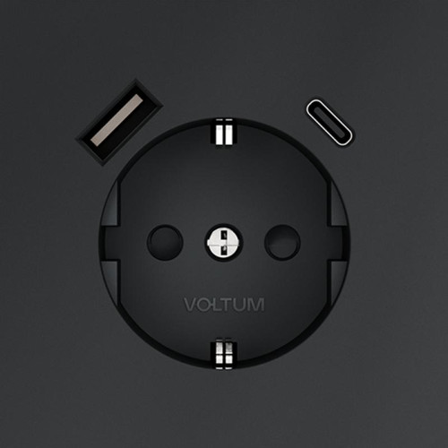 Розетка 1-м СП S70 16А с USB A+С с заземл. защ. шторки механизм графит Voltum VLS040507 Розетка 1-м СП S70 16А с USB A+С с заземл. защ. шторки механизм графит Voltum VLS040507