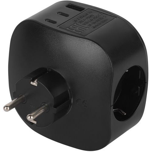 Разветвитель 3-м SP-3e-3USBAC-B + 3 USB A+C с заземл. со шторками 16А чер. Эра Б0069082