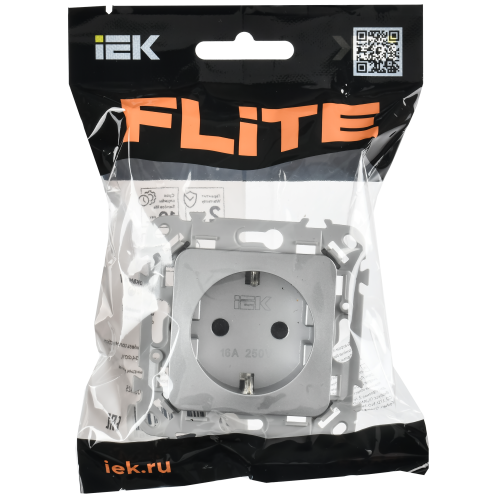 FLITE Розетка с заземлением с защитными шторками безвинтовое крепление 16А РСш11-1-ФлА алюминий IEK FLITE Розетка с заземлением с защитными шторками безвинтовое крепление 16А РСш11-1-ФлА алюминий IEK
