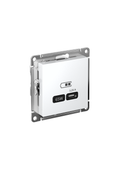 ATLASDESIGN USB РОЗЕТКА тип-С 65Вт высокоскор.заряд. QC, PD, механизм, БЕЛЫЙ