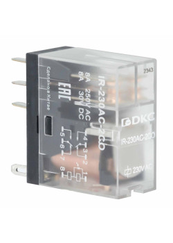Реле миниатюрное промышленное, 2CO, ком. ток 8А, AgSnO2, напряжение 230V AC, опция: светодиод