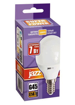 Лампа светодиодная PLED-SP 7Вт G45 шар 3000К тепл. бел. E14 540лм 230В JazzWay 1027856-2