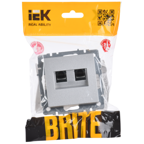 BRITE Розетка компьютерная двойная RJ45 кат.5E РК10-2-БрА алюминий IEK BRITE Розетка компьютерная двойная RJ45 кат.5E РК10-2-БрА алюминий IEK