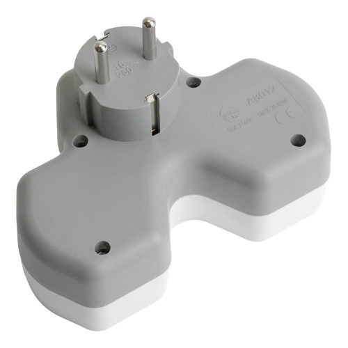 Разветвитель сетевой 3-местный с/з STEKKER ADP16-13-20, 250V,16A, ABS огнеустойчивый пластик,белый/серый